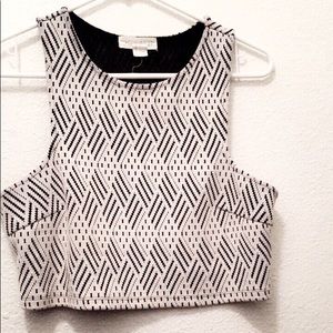 Cream and Black Geometric Crop Top