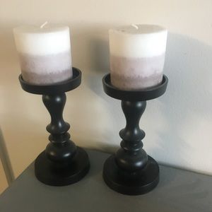Black decorative candlesticks with candles!