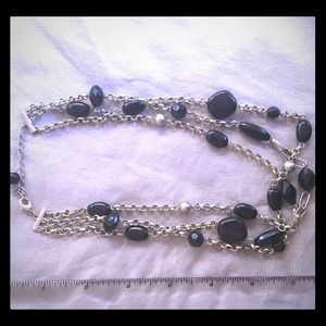 Silver and Black Stone Necklace