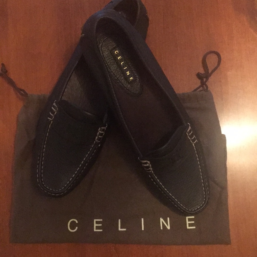 Never worn: Celine black leather driving loafers!