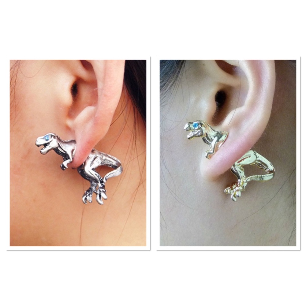 🦖 Pair of t-Rex dinosaur front and back jacket earrings in gold or silver🦖