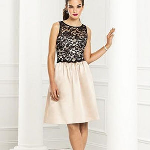 After Six 6656...Sleeveless, Cocktail Length dress....Palomino / Black....Size 8