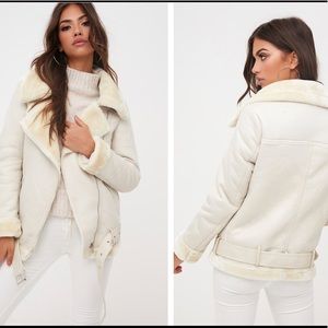 Cream PU Aviator Jacket