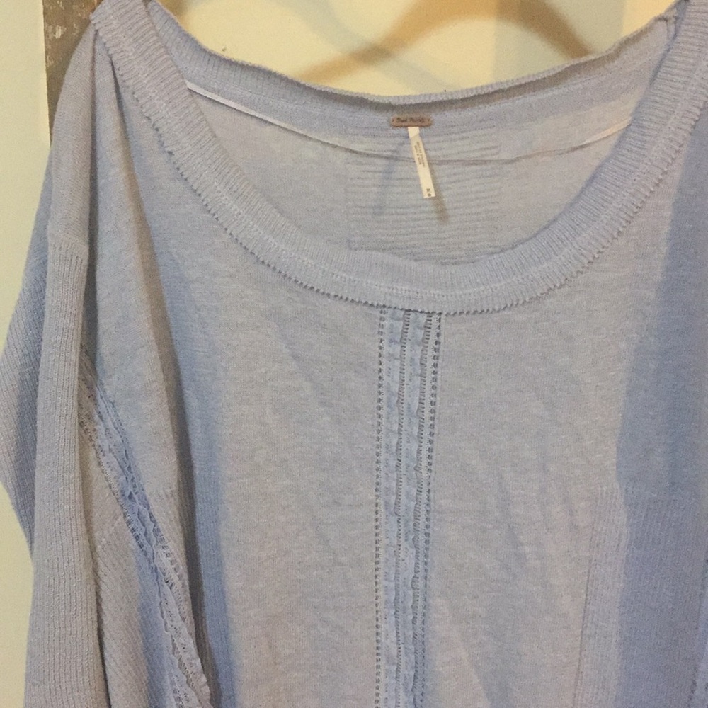 FREE PEOPLE baby blue long sleeve tunic with lace