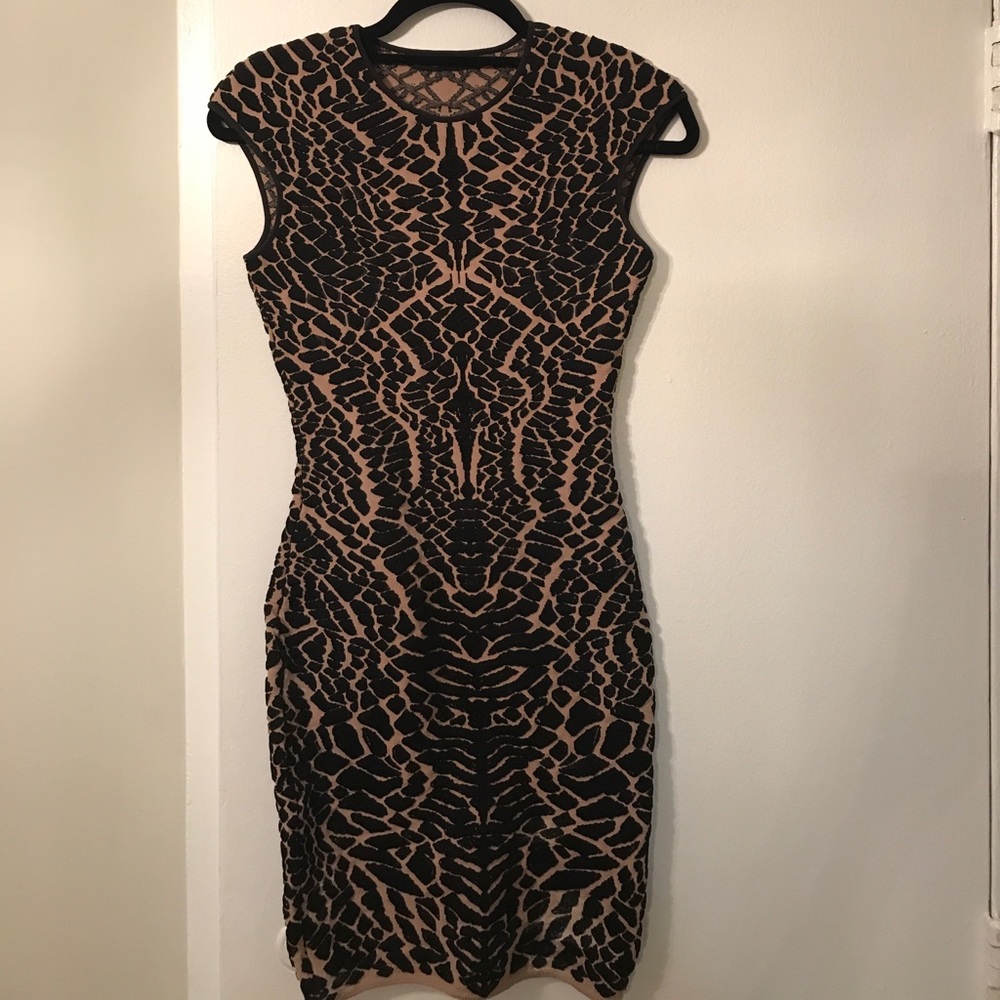 Nude and black crocodile bandage dress