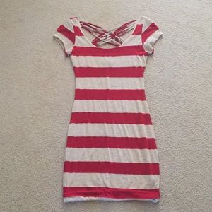 Fitted red/cream striped dress - fun back design!