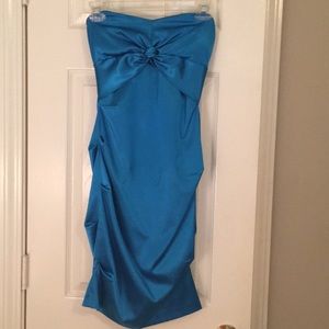 Strapless blue cocktail dress