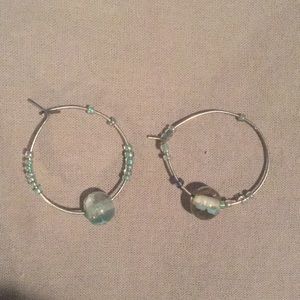 Vintage Silver hoops with light green beads