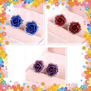 🌹1 pair of beautiful floral flower rose stud earrings in red purple or blue