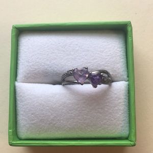Silver and Amethyst Double Heart Ring