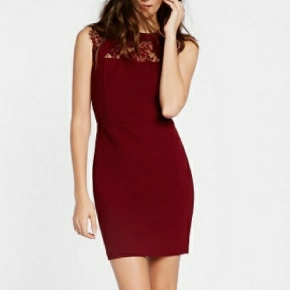 Express Sleeveless Lace Yoke Sheath Dress
