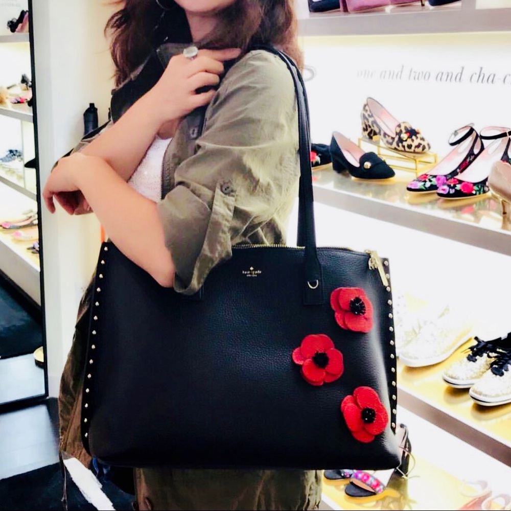 ❌SOLD❌ Kate Spade Zip-Top Poppy Leather Tote
