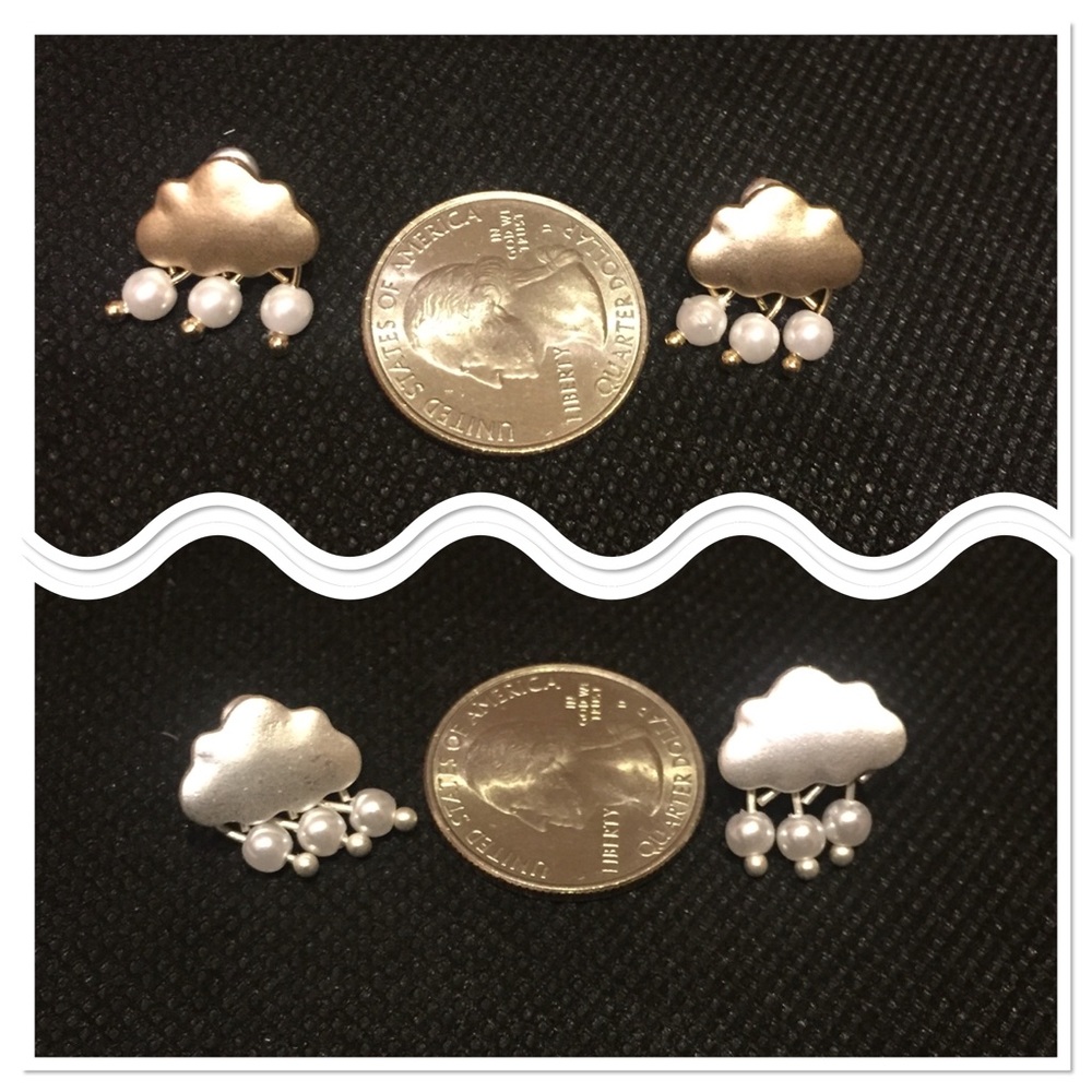 ☁️ Adorable Dainty cloud faux pearls stud earrings in gold or silver 🌧