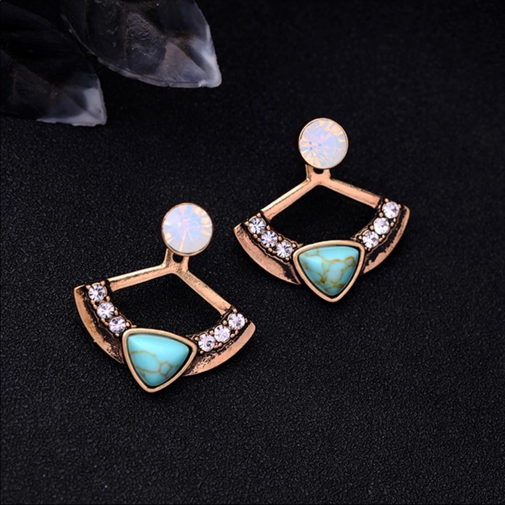 New Fan Shape Boho Style Stone Like Stud Earrings