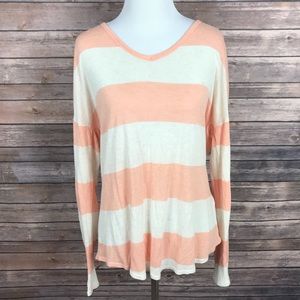 🛍Lucky Brand Peach Cream Striped Top Size Small