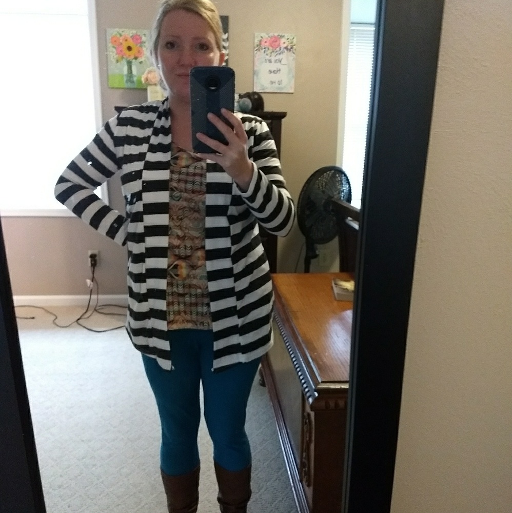 Black and white striped cardigan