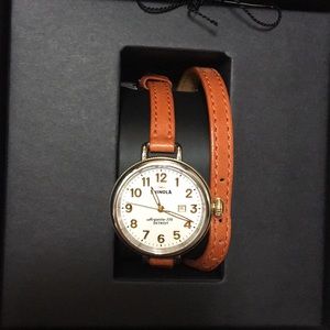 Shinola The Birdy Double Wrap Leather Strap Watch