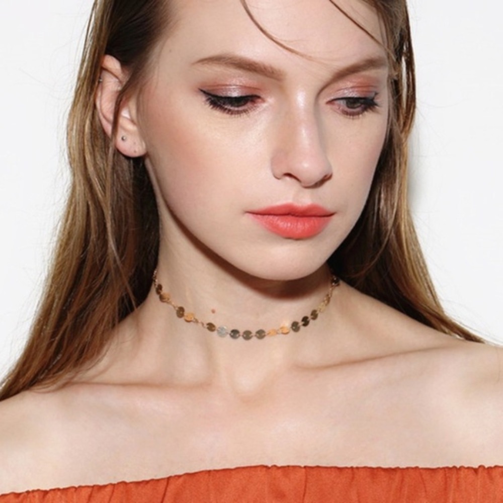 🎀 Awesome minimalist Boho metal metallic coin choker