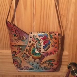 Hand painted leather crossbody purse