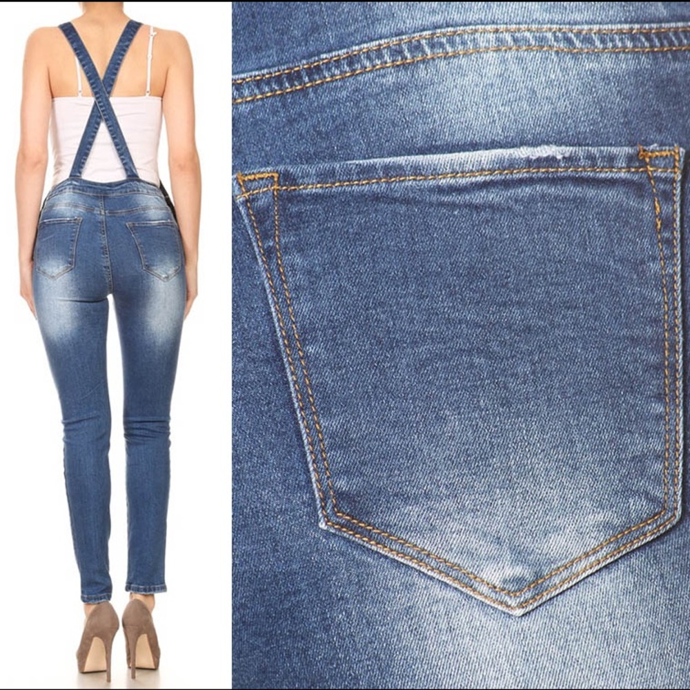 "Lu" Denim Skinny Overall Multi Pockets - Picture 4 of 5
