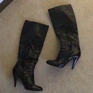 Brian Atwood patent slouchy boots