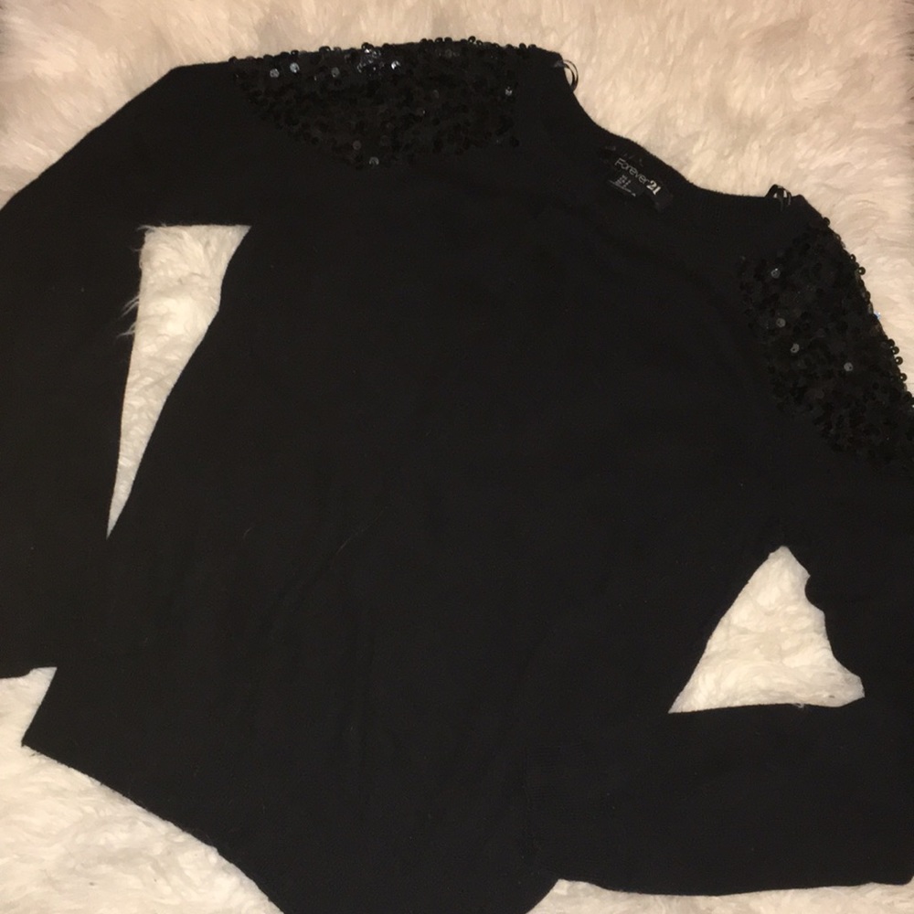 Black Sweater w/ Sequined Shoulders