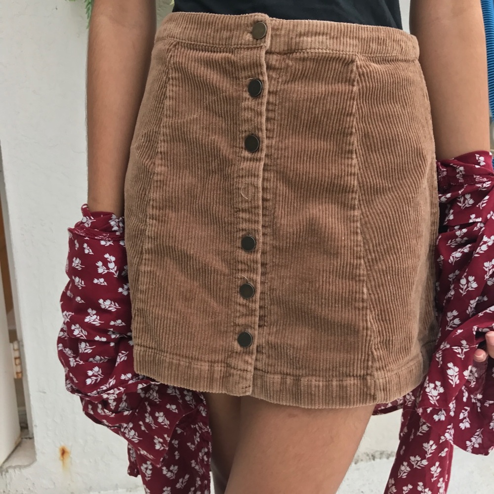 brown corduroy button front skirt