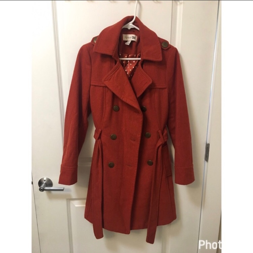 burnt orange long pea coat