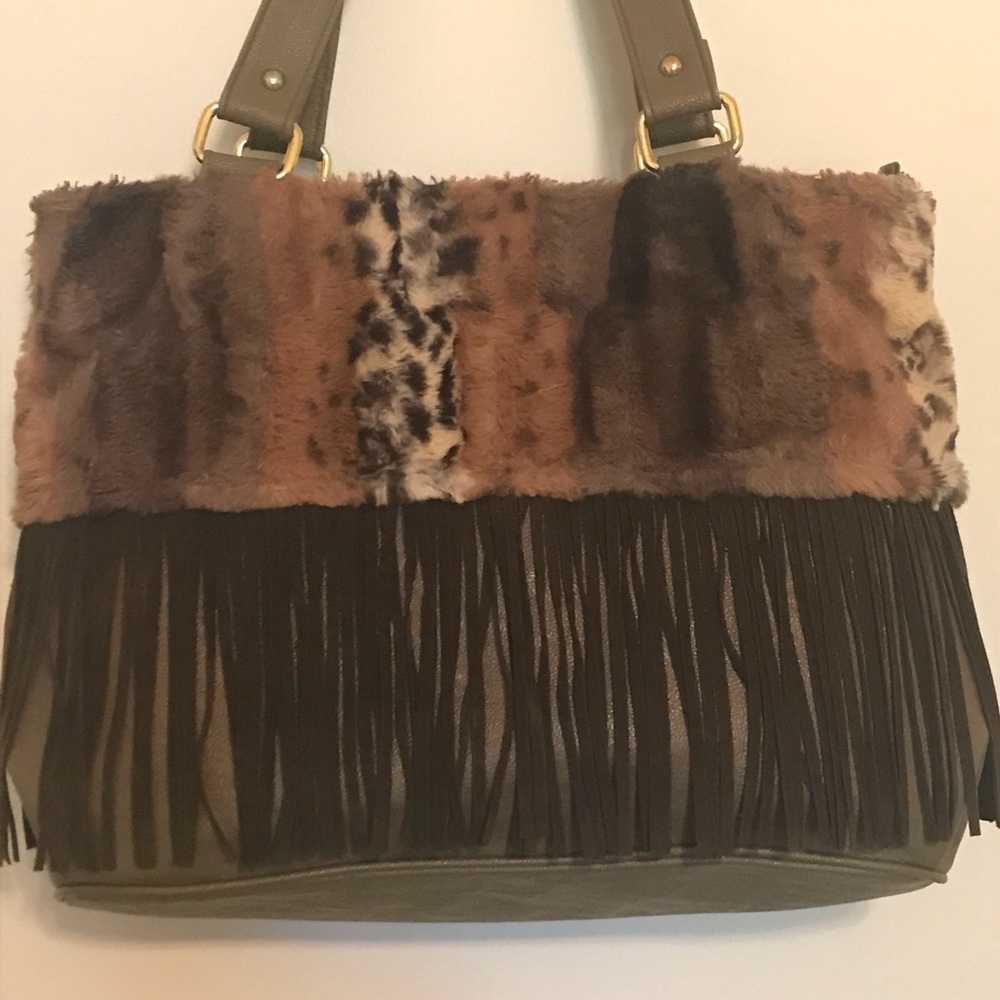Faux Fur Accent Handbag