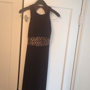 Chocolate/Gold  Velvet Floor Length Dress
