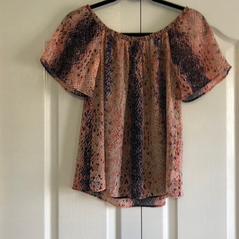 Three Eighty Two off shoulder snake print top