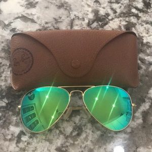Ray-Ban Green Lens Gold Trim Aviators
