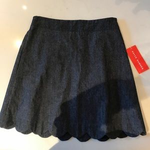 Kayce Hughes jean skirt.  scalloped trim.