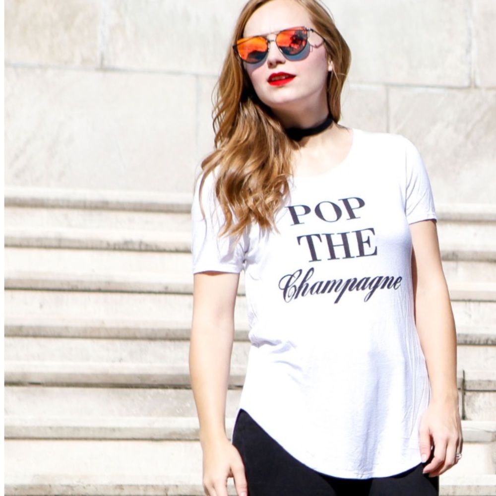 LAST 1💓NWT T&J Designs Pop the Champagne tee, S