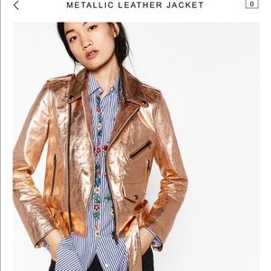 Zara Gold Metallic Leather Moto Jacket, Medium