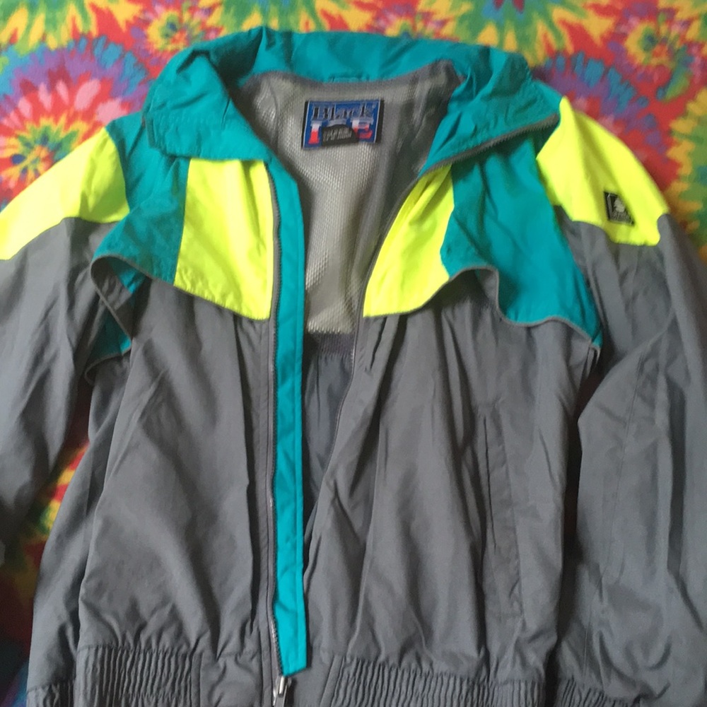 Neon colored windbreaker