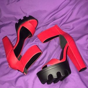 Red platform heels