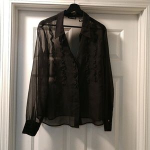 New York & Co Sheer Black Tuxedo Blouse