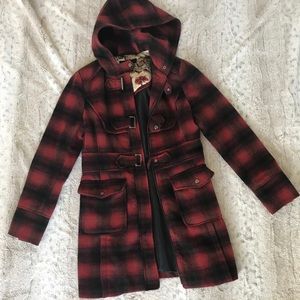 Plaid winter pea coat