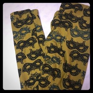 Lularoe Masquerade Leggings; Teal, Black & Yellow