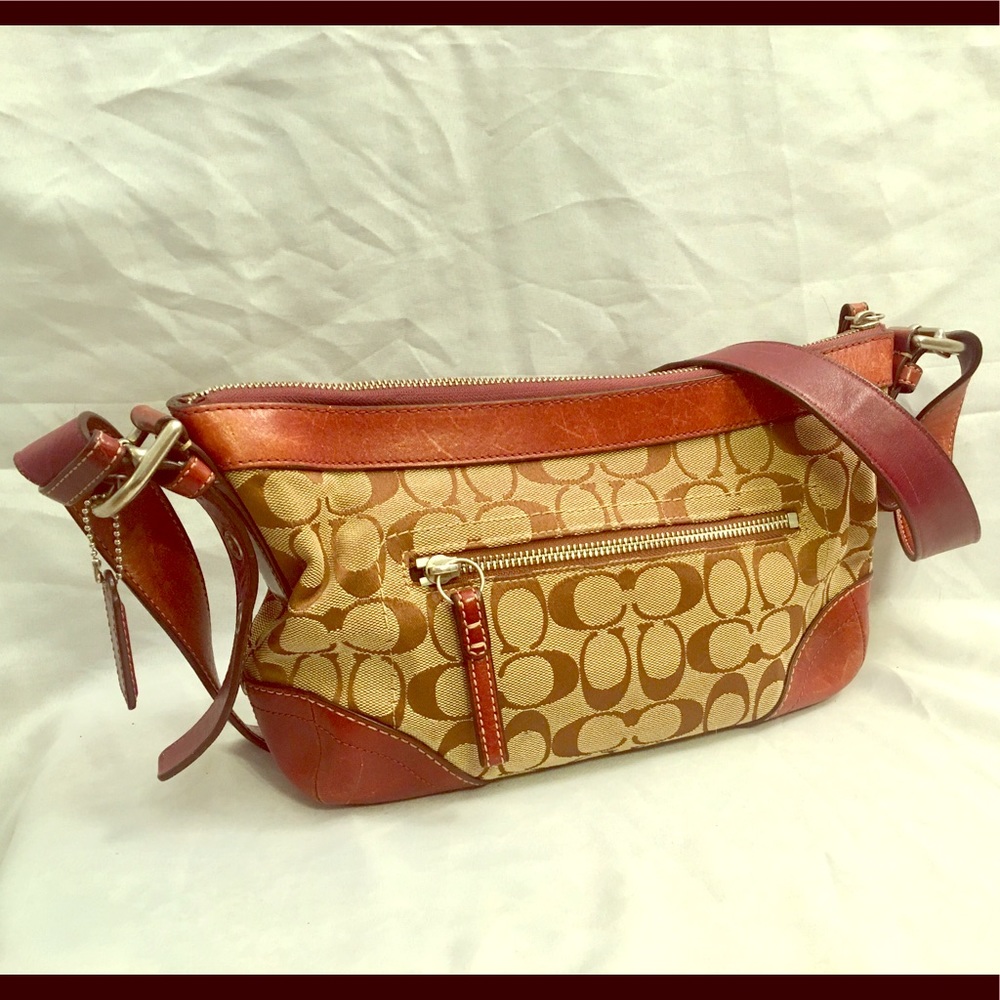 Coach Brown Jacquard w/ Burgundy Trim F12328