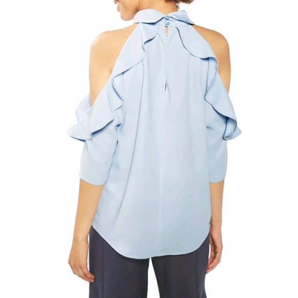 SOLD TOPSHOP Ruffle Cold Shoulder Top blouse l - Picture 3 of 8