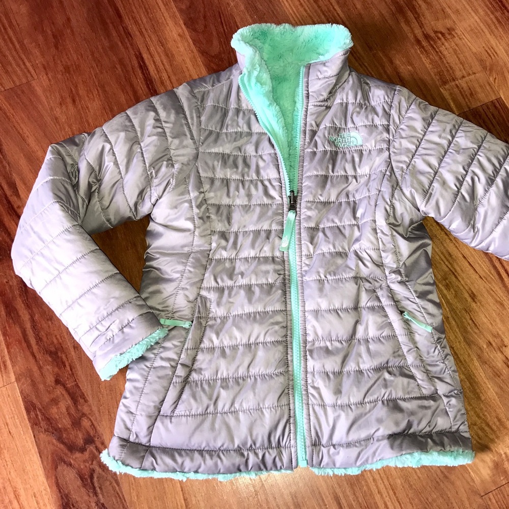 Girls North Face Reversible Jacket: Mossbud Swirl