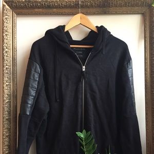 All Saints black hoodie with Leather accents