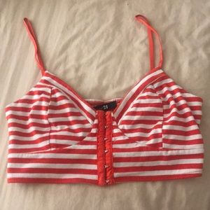 A red and white strip crop top.