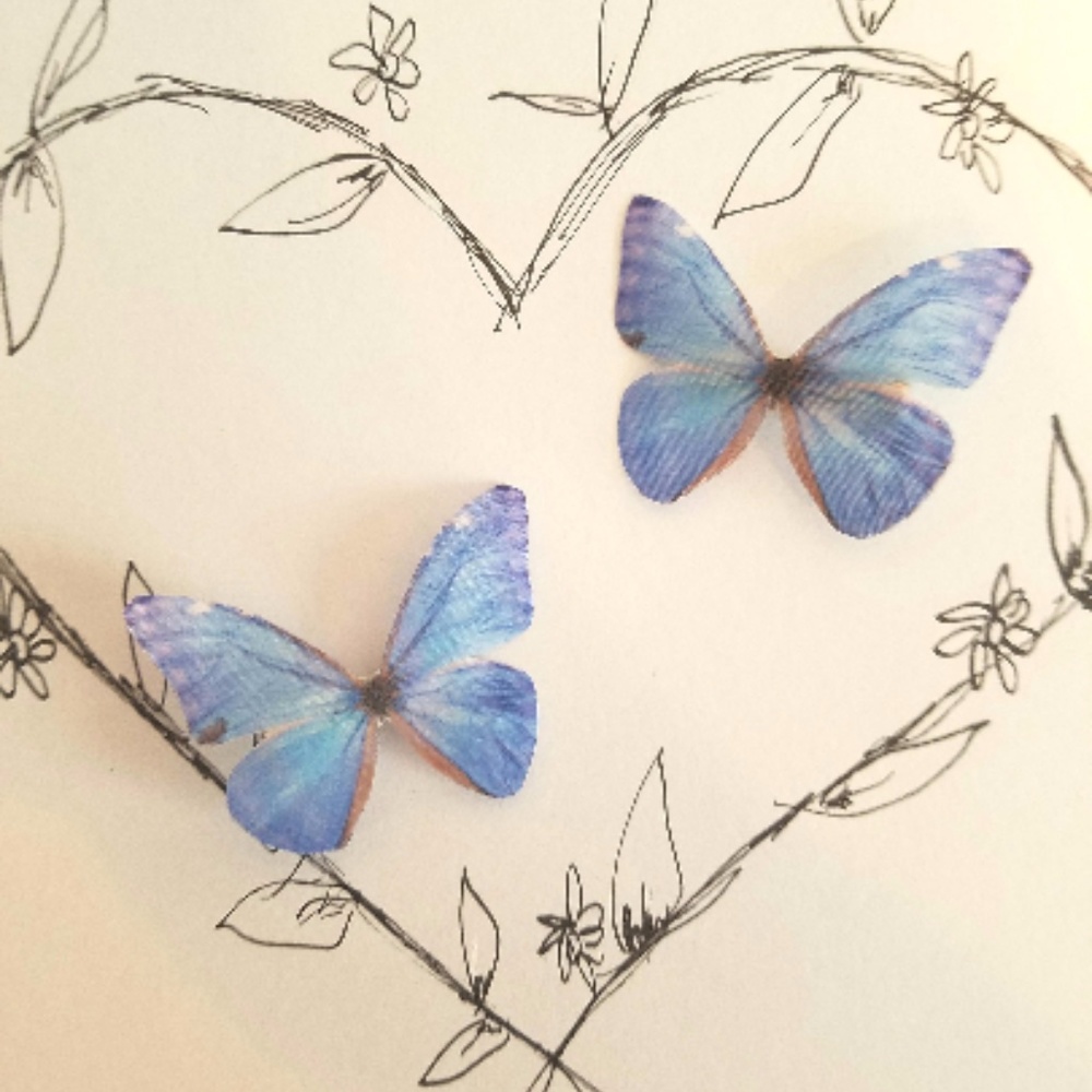 Blue PInk Silk Butterfly Clips