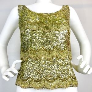 Vintage 1960s Beaded Top / New Year's Eve / Gold