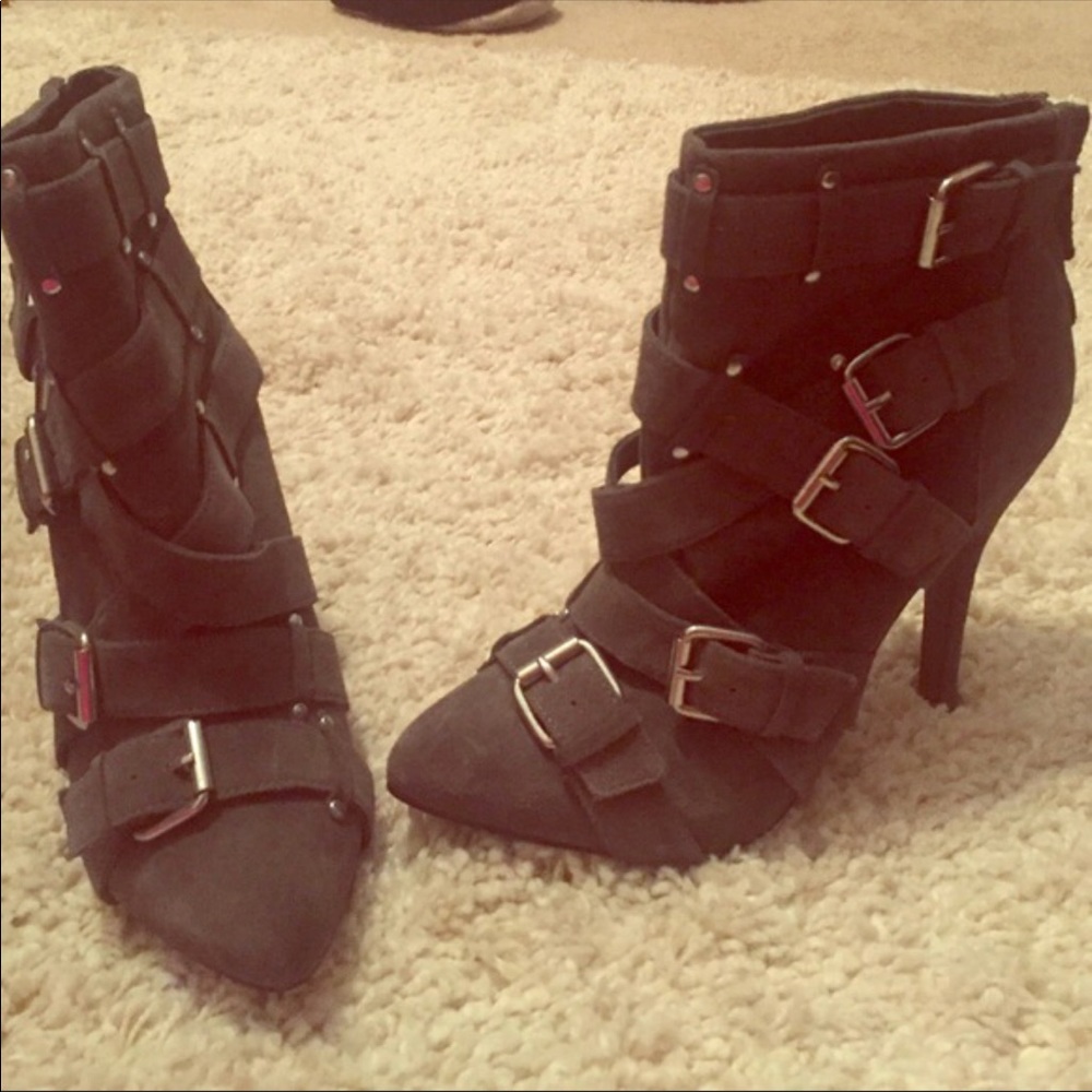 Gray Suede Moto Booties