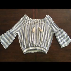 Adorable smocked-bottom bell-sleeve striped top🐋
