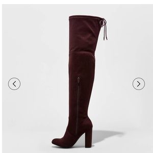 Suede burgundy over-the-knee boots